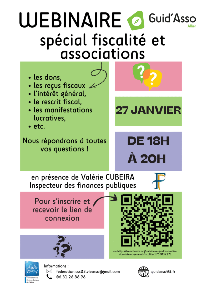 [GUID&rsquo;ASSO ALLIER] WEBINAIRE DON ET INTÉRÊT GÉNÉRAL DES ASSOCIATIONS