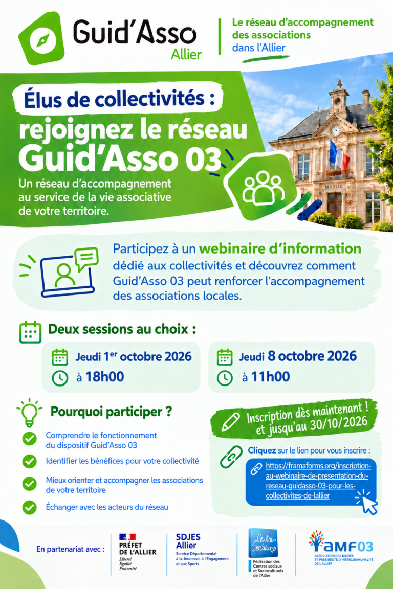 WEBINAIRE DE PRÉSENTATION DU RÉSEAU GUID&rsquo;ASSO 03 POUR LES COLLECTIVITÉS DE L&rsquo;ALLIER