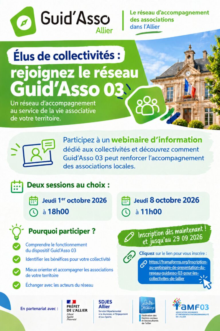WEBINAIRE DE PRÉSENTATION DU RÉSEAU GUID&rsquo;ASSO 03 POUR LES COLLECTIVITÉS DE L&rsquo;ALLIER